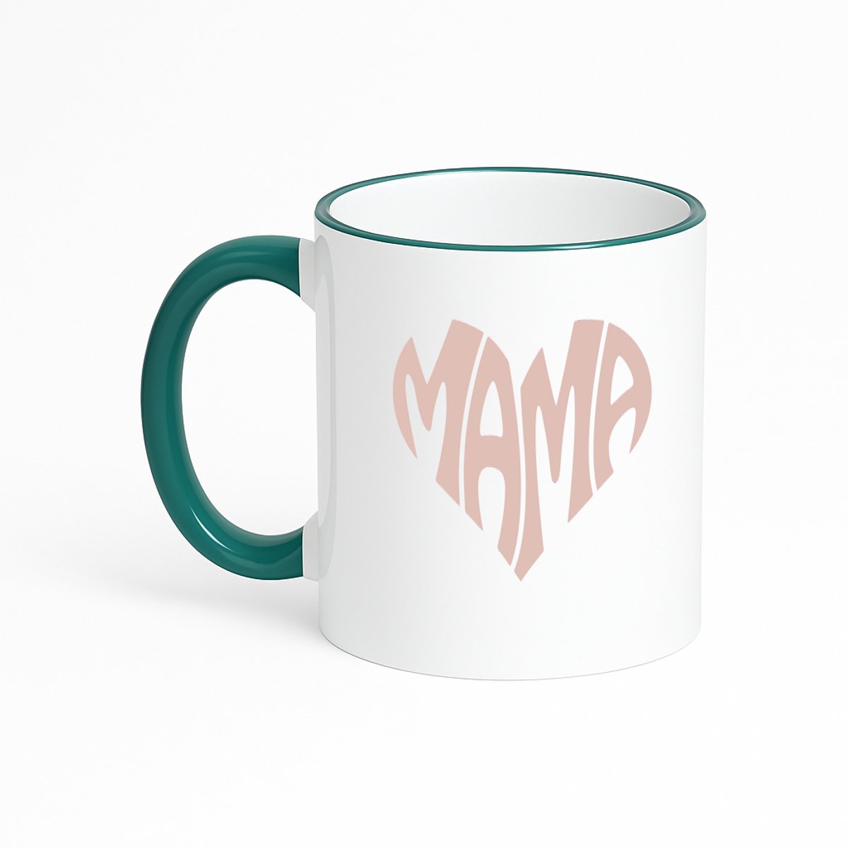 Hacebo® - Mama in retro hartvorm koffiebeker met gekleurde rand donker groen - Liefste mama - Mama - thee mok - koffie beker - moederdag cadeautje - Cadeau voor mama - Verjaardag - Geschenk - Cadeau - Gift - koffiemok - 330 ML