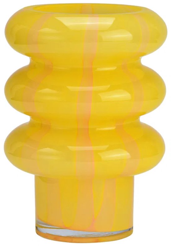Design vaas geel – Glas – Moderne vaas met organische vorm – Decoratieve bloemenvaas – 20 cm