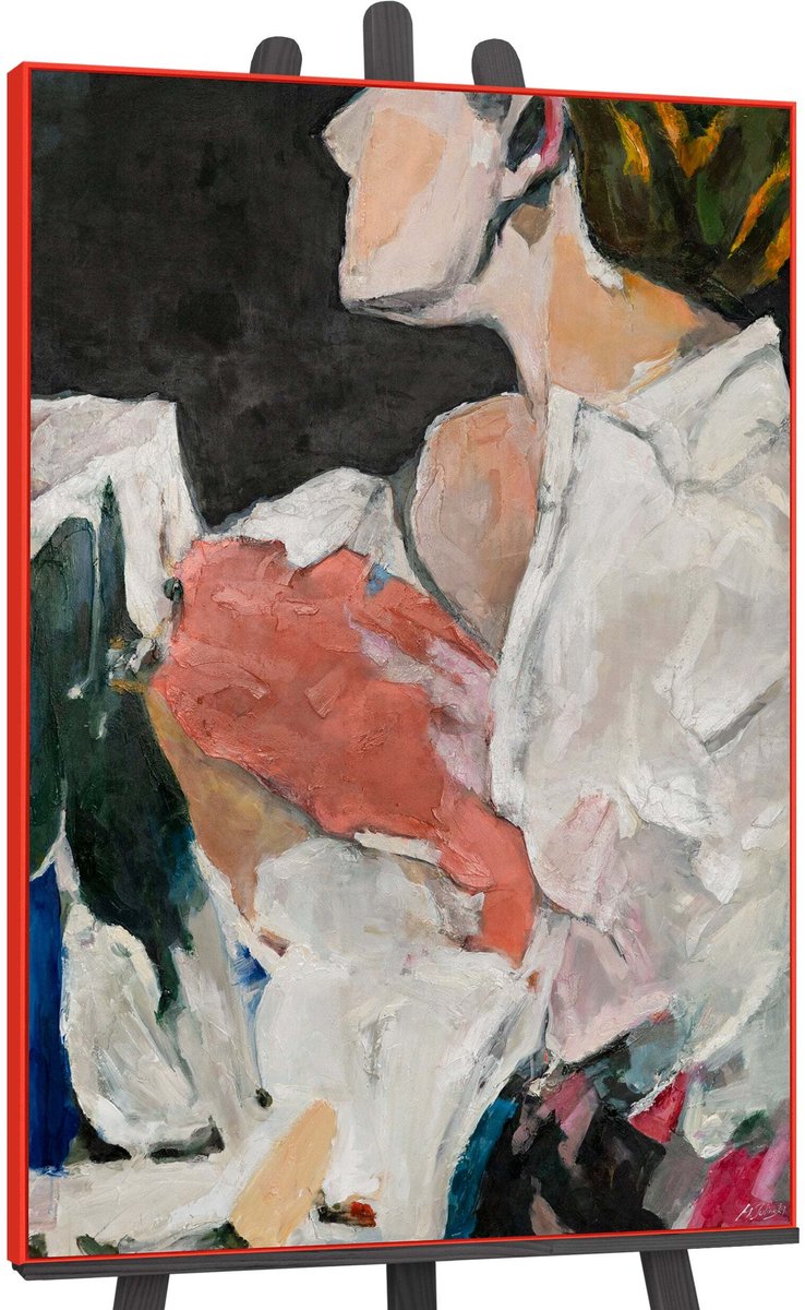 YS Canvas schilderij groot handgeschilderd abstracte silhouet expressief – YS-Art Gallery – Mysterieuze wanddecoratie voor woonkamer – Modern schilderij voor hal en kantoor Red
