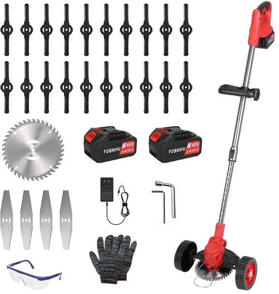 Draadloze 3-in-1 grastrimmer bosmaaier kantenmaaier 800W 2 accu’s verstelbaar rood zwart