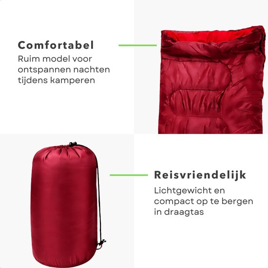 Cheqo® Envelop Slaapzak - Deken Slaapzak - Slaapzak Volwassenen - Zomerslaapzak - Lente Slaapzak - Camping Slaapzak - Kampeer Slaapzak - Festival Slaapzak - Slaapzak Wandelen - Slaapzak Hiken - Rode Slaapzak van Cheqo — afbeelding 4