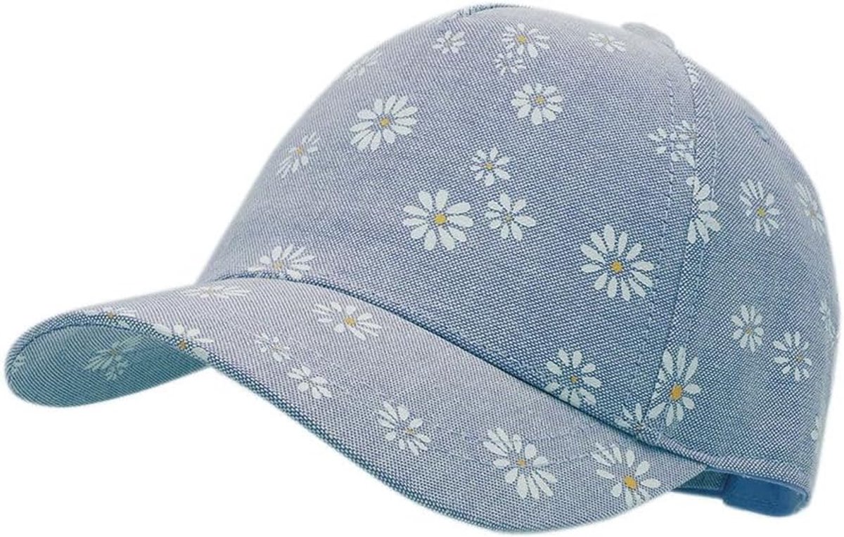 Kinder Pet - Zonnehoed - Zomerse Dagen - Verstelbare Pasvorm - 47 cm - Blauw Gemeleerd