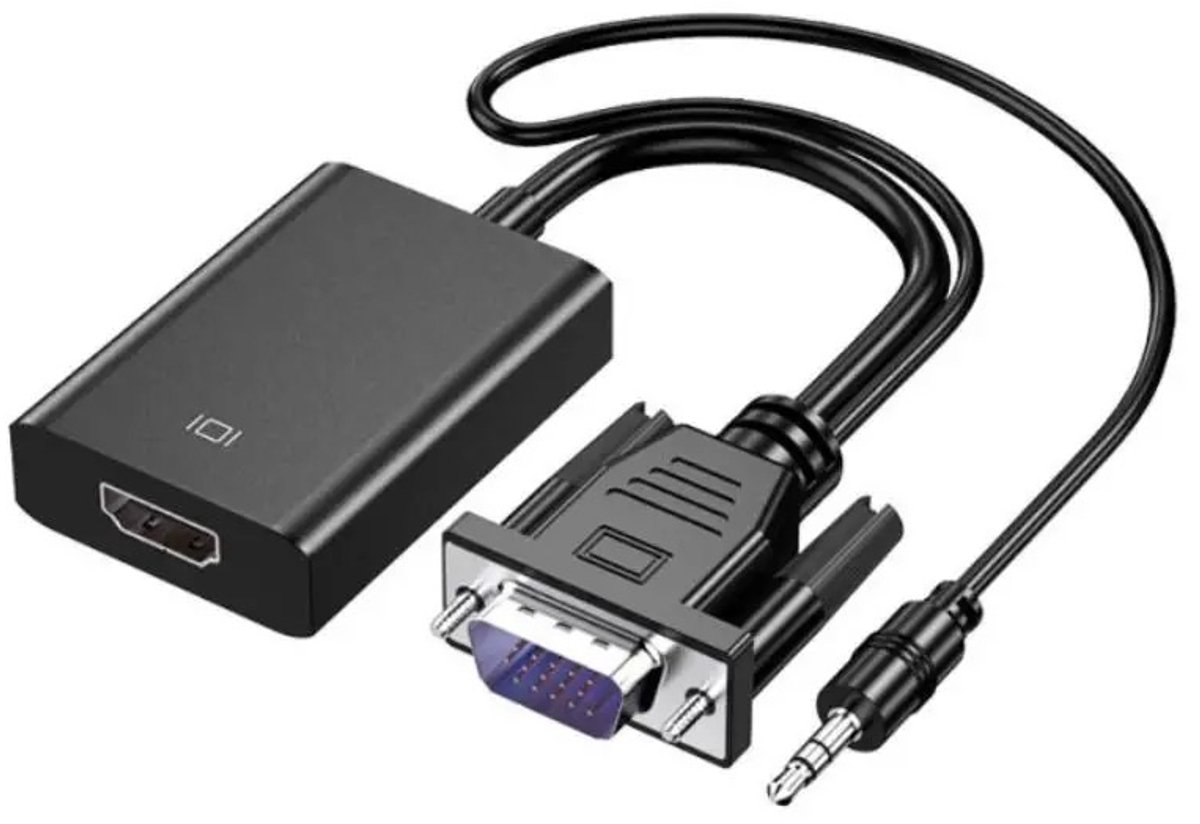 WiseGoods Premium VGA Naar HDMI 1.4 Adapter Kabel - 25 CM - 1080P - Voor Computer / PC / Laptop naar HDTV Projector - Zwart