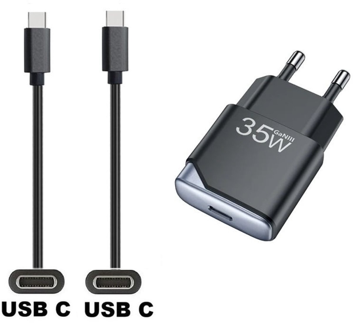 OneOne 35W snellader + 2,0m sterke USB C naar C kabel. GAN lader. PD PPS oplader adapter past op Samsung Galaxy Z Fold, F42, M10s, M11, M15, M1, Flip, M22, M23, M55s, M05, M53, M62, Quantum
