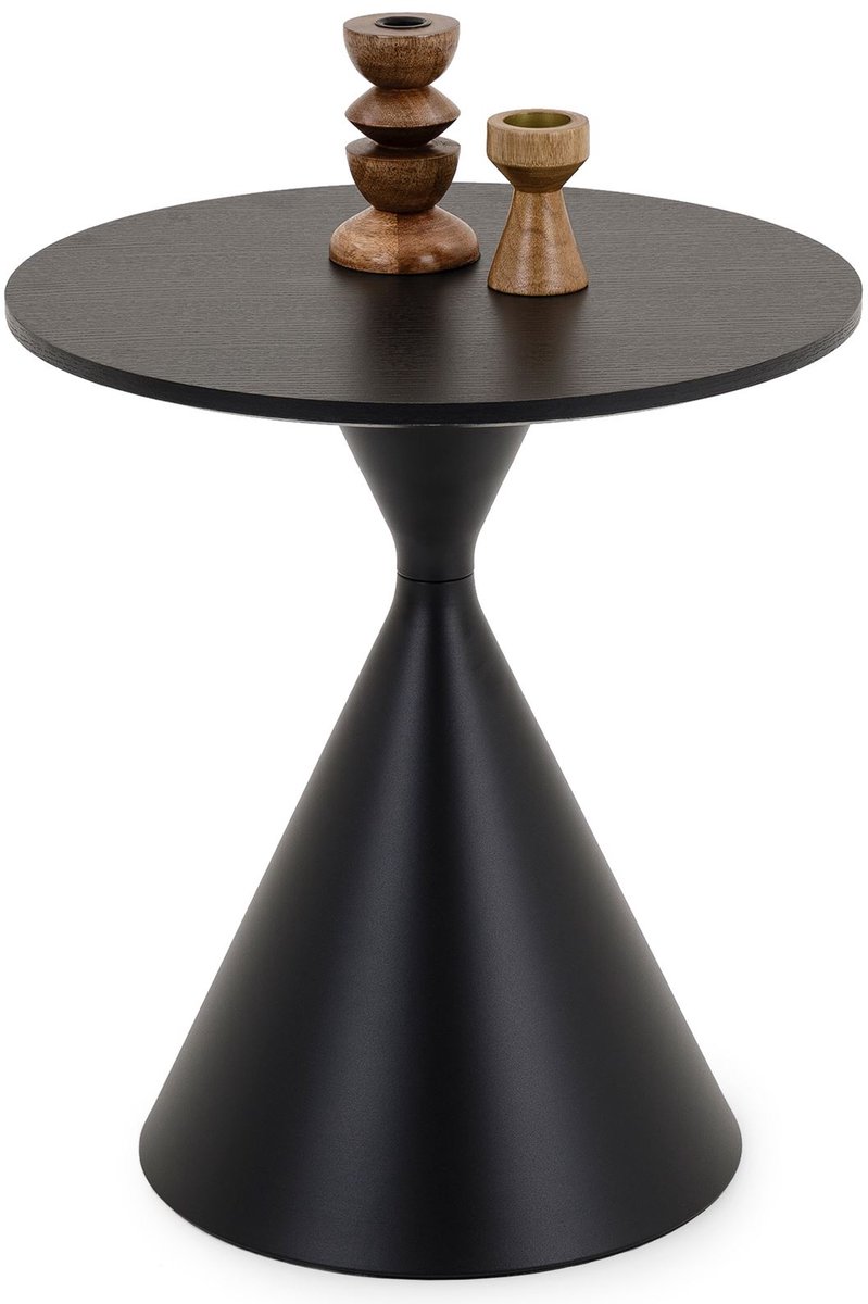 Salontafel ISOMA rond Ø50x40 cm, zwart - moderne woonkamertafel met MDF houtdecor en stevig metalen frame met poedercoating ideaal als bijzettafel voor bank of lounge
