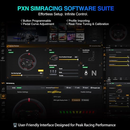 PXN VD4 Bundel - Direct Drive Racing Stuur - 4 Nm - W AS Stuurwiel - PD HM 2-Pedaalset - 400° Rotatie - PC Windows - Zwart van Merkloos — afbeelding 5