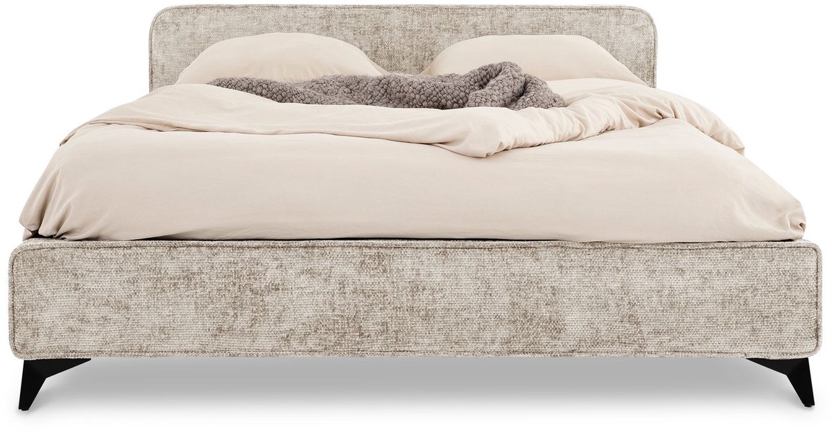 Gestoffeerd bed VIRETTA 140x200 in lichtgrijs - tweepersoonsbed met lattenbodem & bekleding van chenillestof. Bed in modern design met stevig houten frame & metalen poot