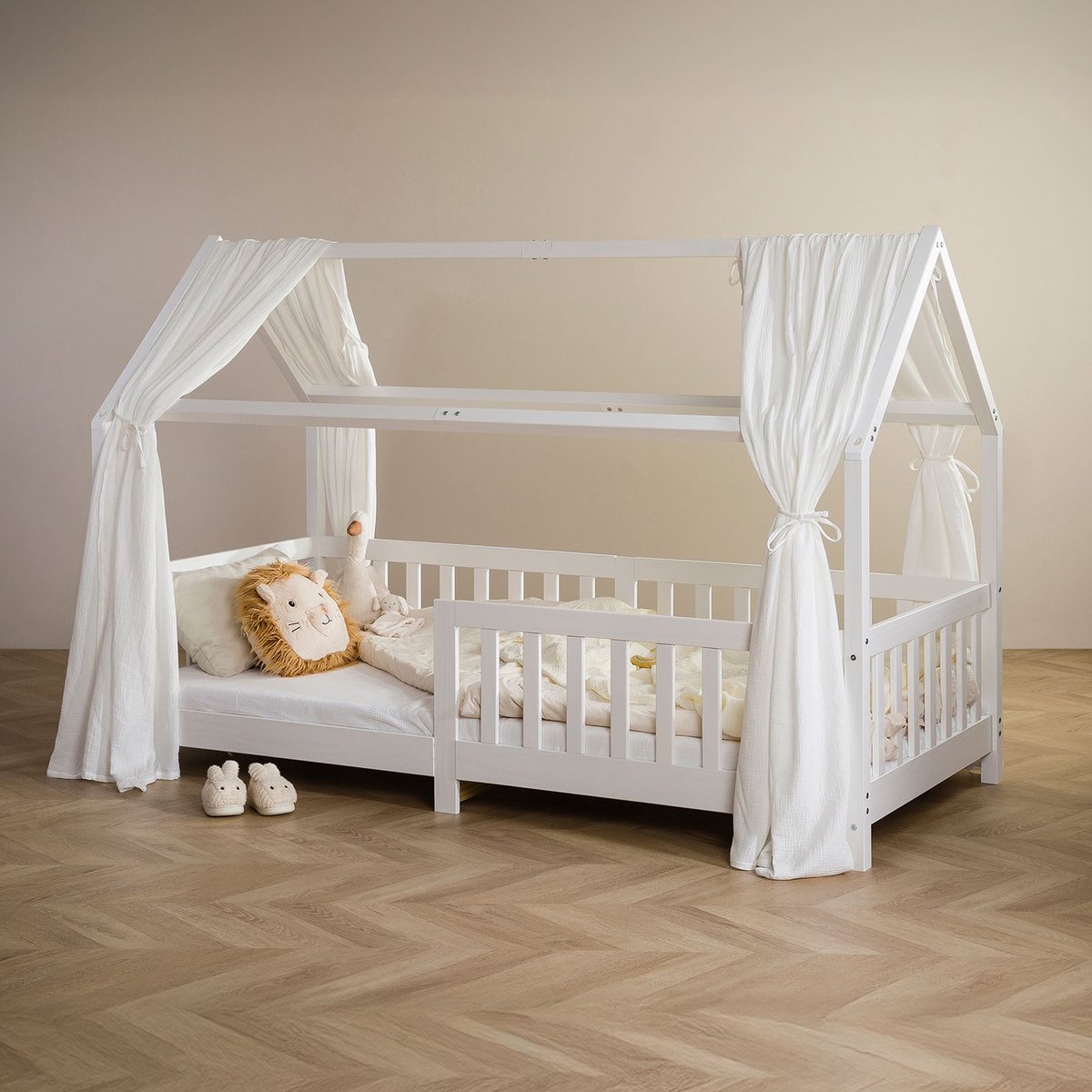 Bedhemel NENA in een set van 2 in wit - bedhemel van 100% katoen, mousseline 2-laags, bedgordijn voor huisbedden, huisbeddecoratie - Hauptbild Ambiente