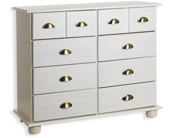 Ladekast COLMAR, massief grenenhout, wit, met 8 lades