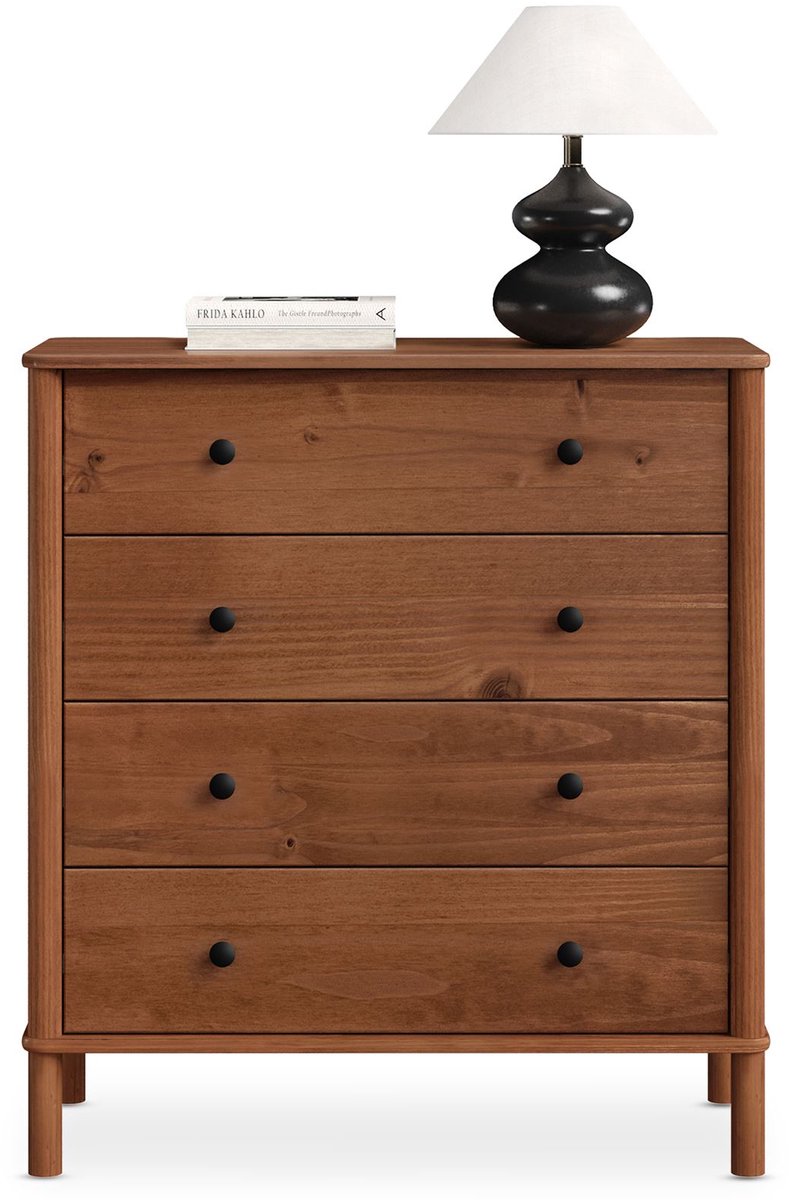 Ladekast APOANA met 4 laden, kastanjekleur - Scandinavische houten ladekast, ladeblok met opbergruimte, slaapkamerkast in landelijke stijl