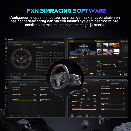 PXN VD6 Bundel - Sim Racing Stuur - Direct Drive 6 Nm - W AS Racestuur - PD HM Hall Pedalen - 400° Rotatie - Vibratiefeedback - PC Windows 7-11 - Zwart van Merkloos — afbeelding 4