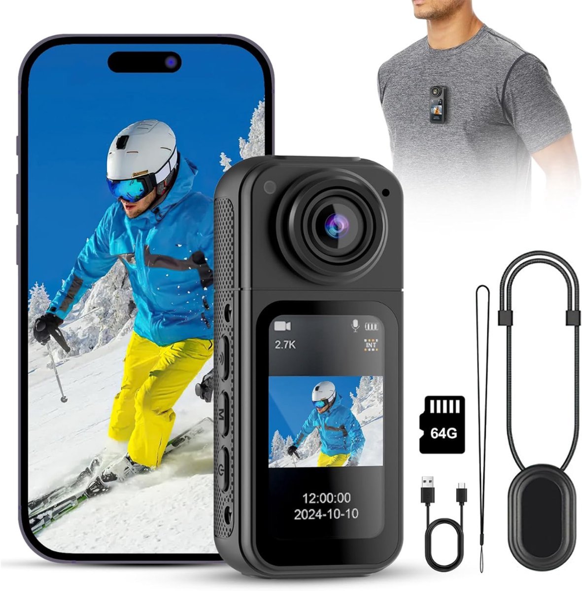 NBAP® Bodycam - Action Cam - Spycam - Bewegingsdetectie - 180º Draaibare Lens - Bodycam Politie - Full HD - Zwart