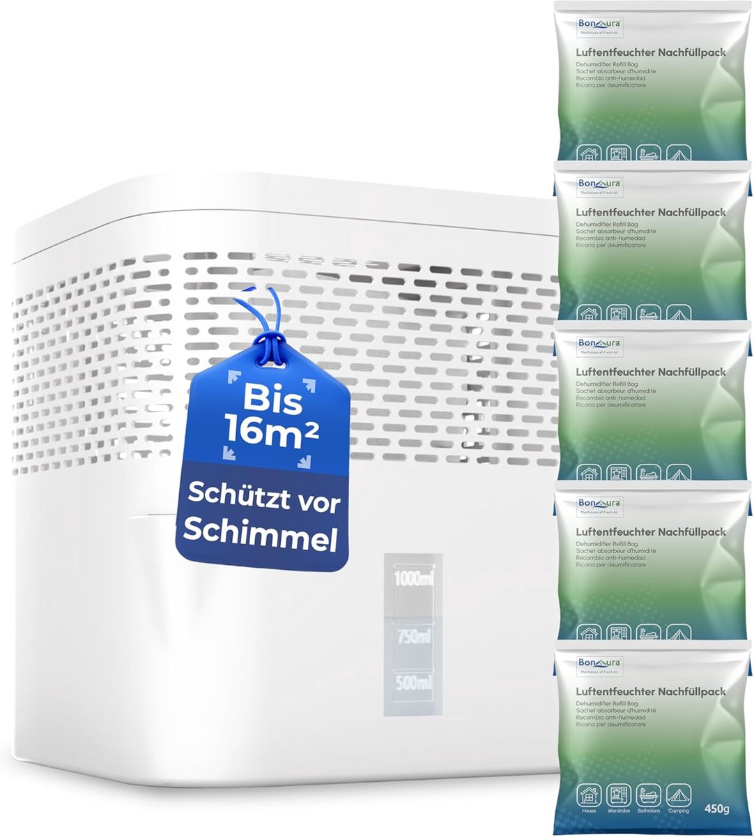 Luchtontvochtiger zonder stroom voor ruimtes tot 16 m² met 360° ventilatie