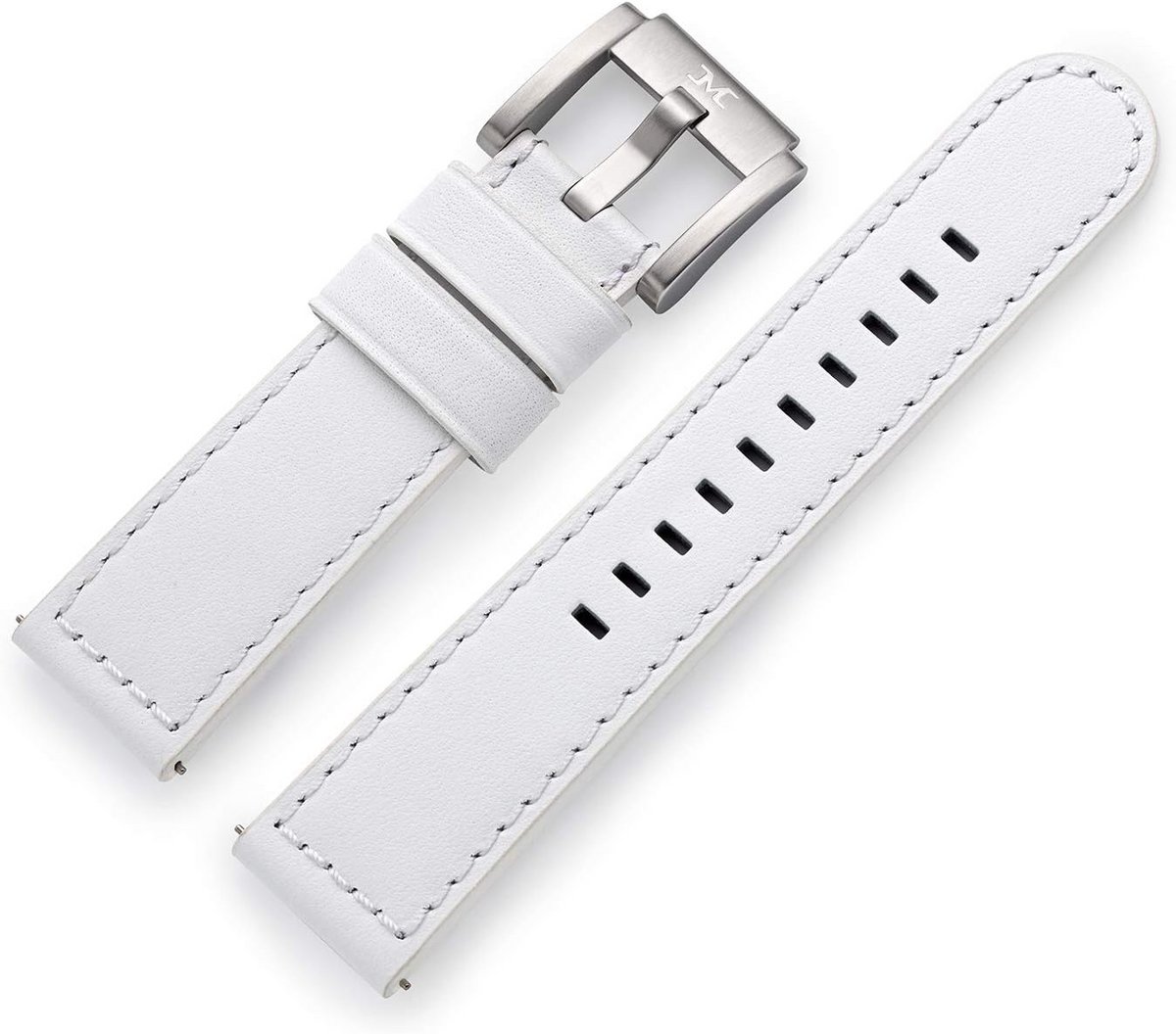 22 mm Lederen Horlogeband Wit met Stalen Sluiting Universeel