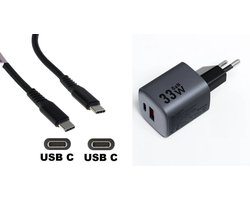 OneOne 33W snellader met 2 poorten + 1,2m sterke USB C naar C kabel. GAN lader. PD PPS oplader adapter past op Google Pixel 1, 2, 2XL, 3, 3XL, 3a, 3a XL, 4, 4XL, 4a, 5, 5a, 6a, 7, 7 Pro, 8, 8a, 8 Pro, 9, 9 Pro, 9 Pro XL, 9 Fold, C, XL