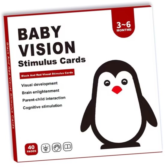 HHHK - Vision cards - Zwart wit Rood kaarten baby - Educatieve kaarten - Ontwikkeling - 3 tot 6 maand - Hoog contrastkaarten- 40 stuks van HHHK — afbeelding 2
