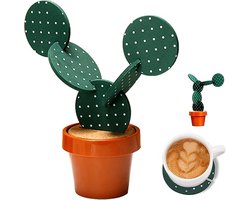 BOTC Onderzetters met Houder - Set van 6 - Cactus Onderzetters - Waterdichte en hittebestendige onderzetters - Groen