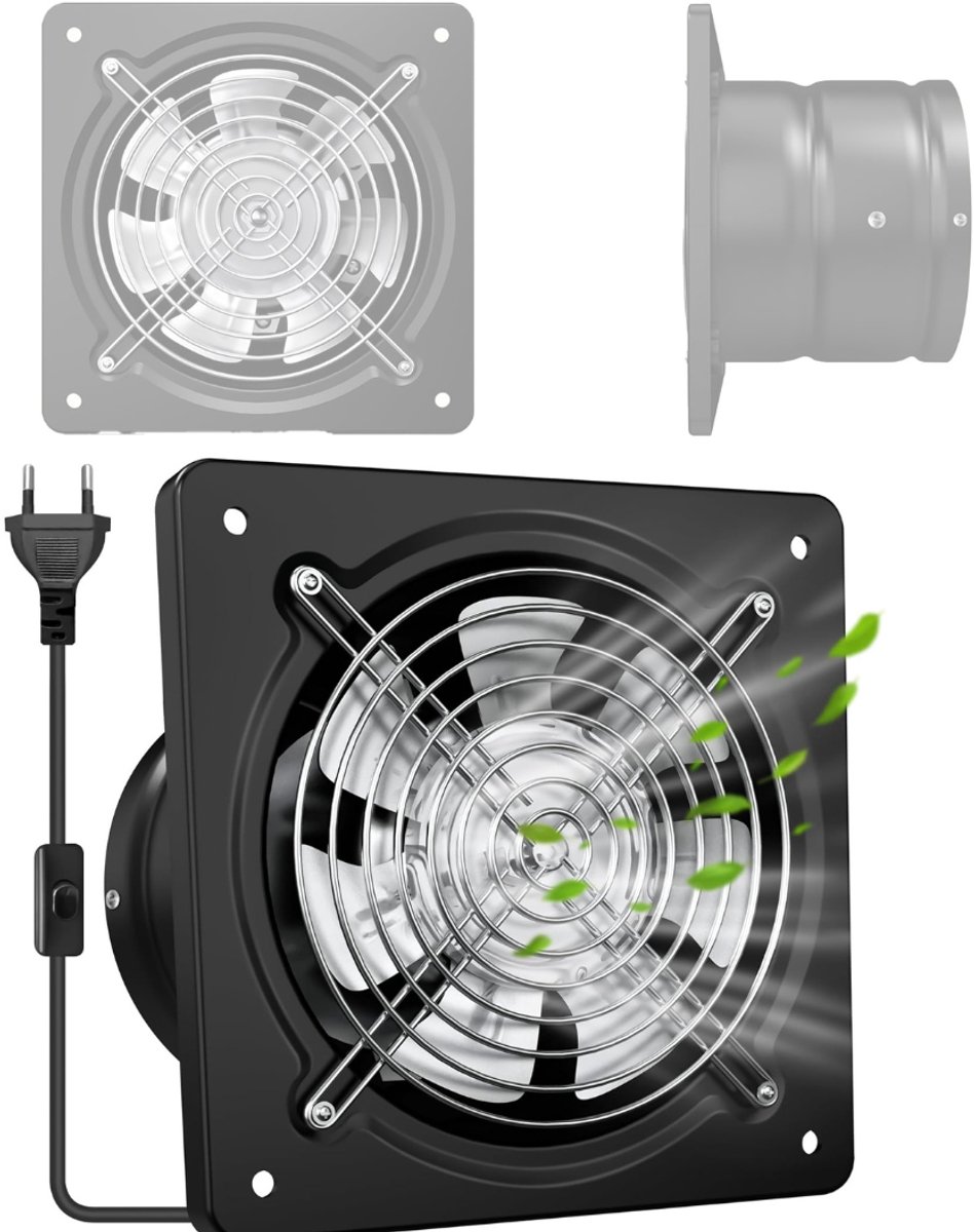 NBAP® Afzuiging Badkamer - Buisventilator - Badkamerventilator met Vochtsensor - 20x20 CM- Zwart
