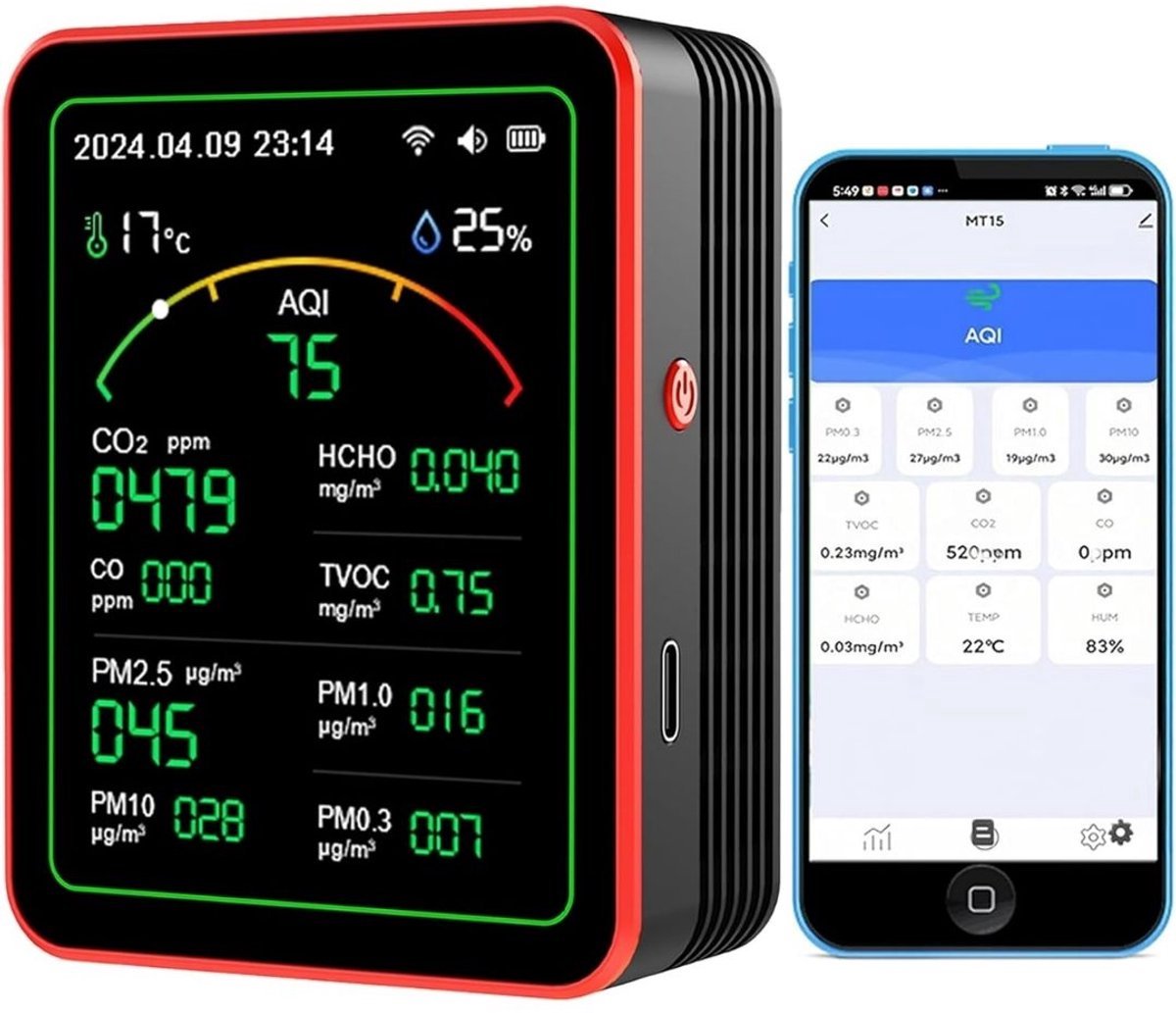 NBAP® Fijnstofmeter - Luchtkwaliteitsmeter Voor Binnen - Co2 Meter - Zwart