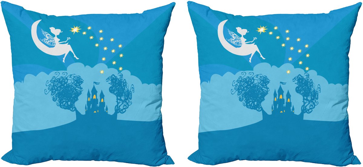 ABAKUHAUS Fantasy decoratieve kussenhoez 2-pack, sprookjesprinses, 50x50 cm, witblauw
