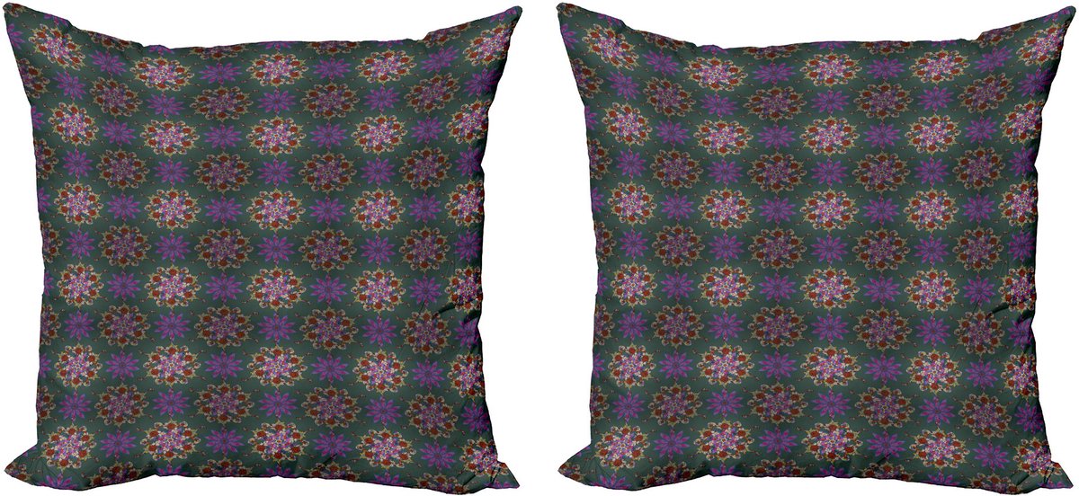 ABAKUHAUS Mandala Decoratieve Kussenhoes, Set van 2, Kleurrijk Abstract Gebog 40x40 cm, Paars Meerkleurig