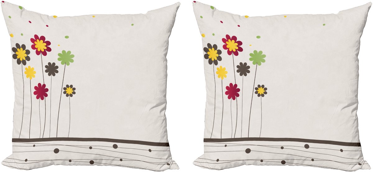 ABAKUHAUS Moderne decoratieve kussenhoes, 2-pack, Lenteveldkunst, 40x40 cm, Crème meerkleurig