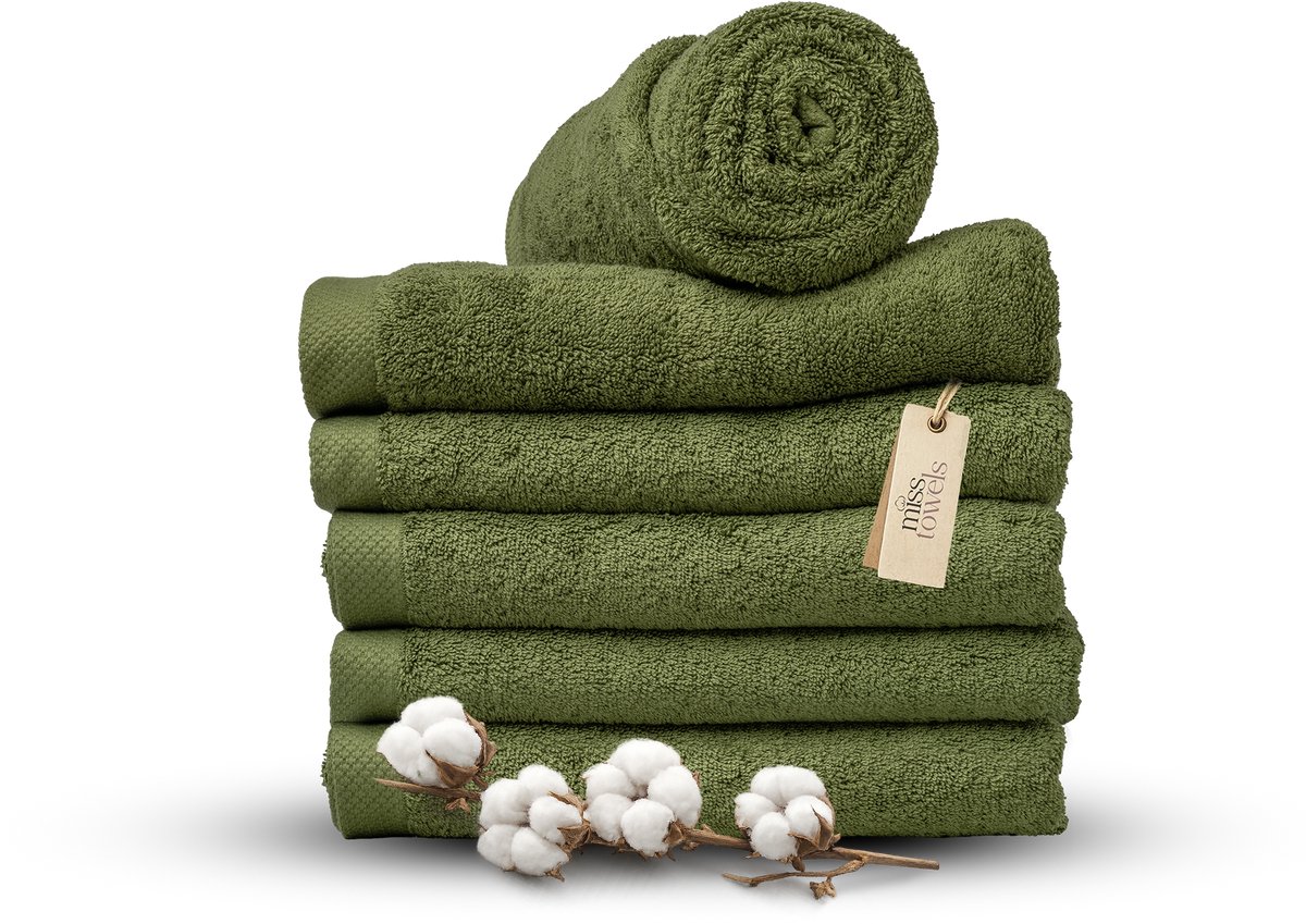 Miss Towels 70x140 Handdoeken Set 6st. - 5 sterren Hotelkwaliteit - Badtextiel - Luxe Badhanddoeken - Zachte Badlakens - Olijf Groen - Made in Portugal