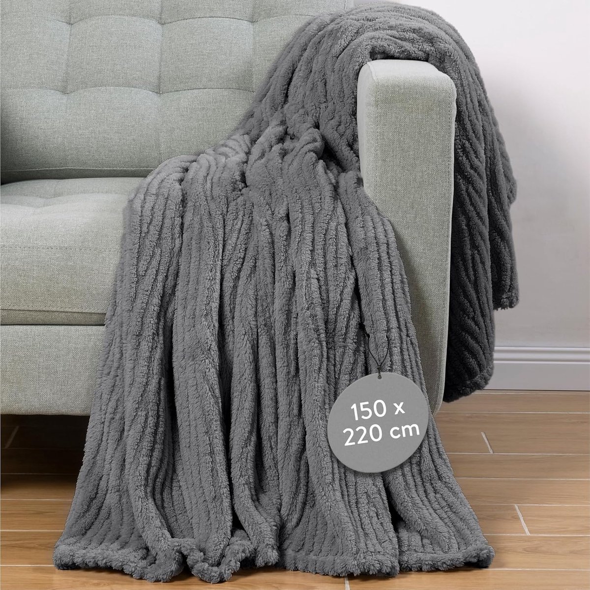 Warme en zachte fleece deken - Ideale knuffeldeken voor bed en bank - 150 x 220 cm - Grijs