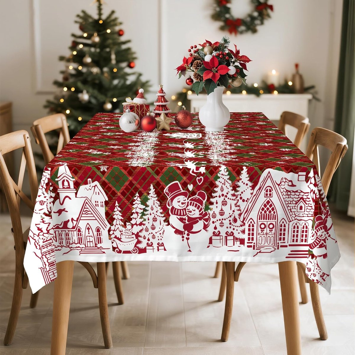 Kersttafelkleed Rood Wit Waterproof 140 x 187 cm