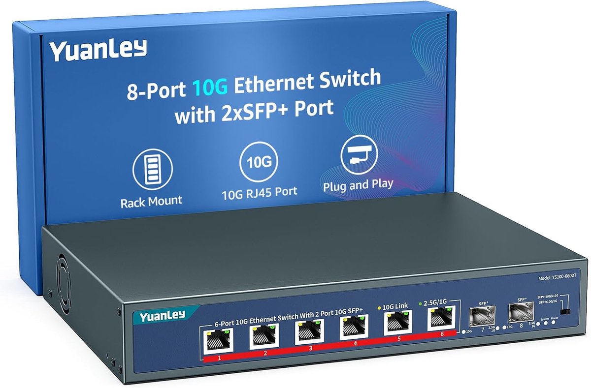 8 Poort 10G Ethernet Switch met 10Gbps RJ45 en SFP+ Poorten