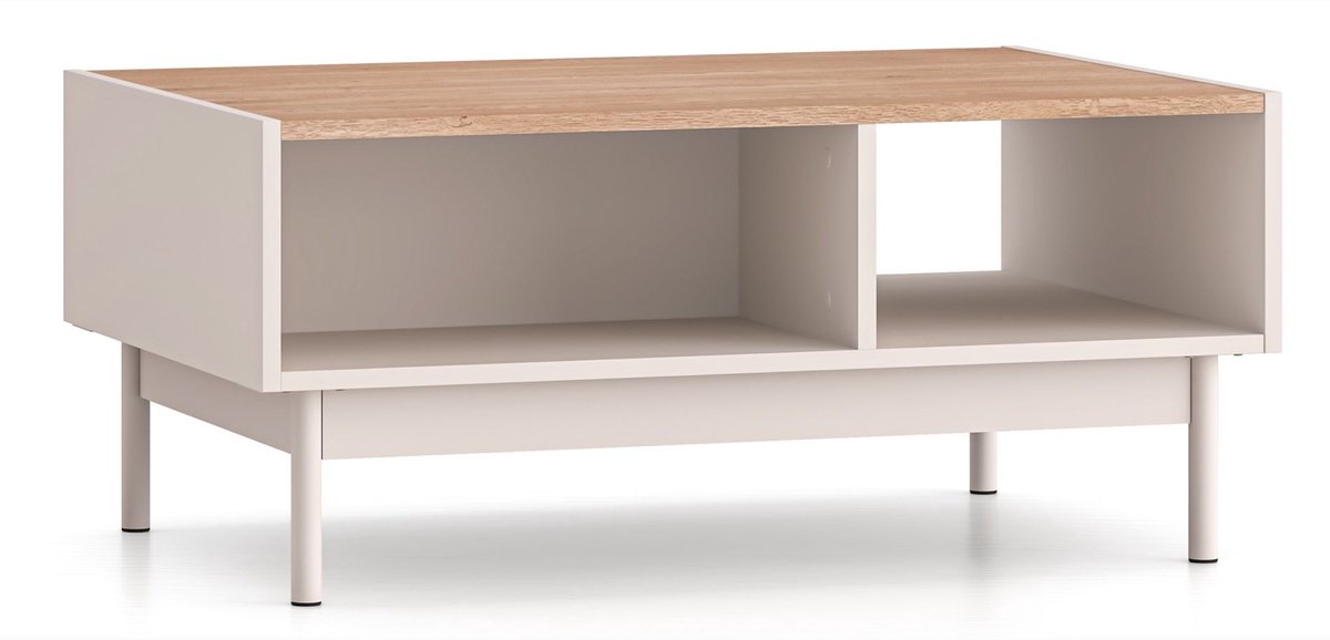 Selsey Dunea – Salontafel met open vakken, Kasjmier grijs/eikenlook, 90x60 cm