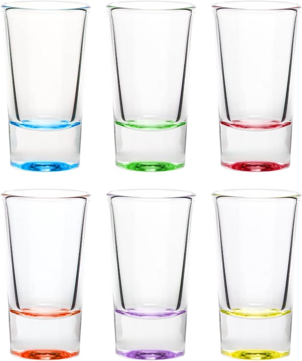 Set van 6 Kleurrijke Borrelglazen - 28 ml Vaatwasmachinebestendige Likeur- en Wodkaglazen