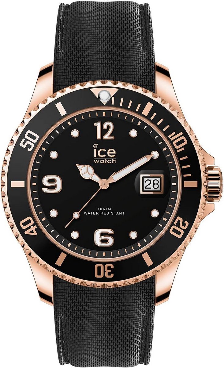 Zwarte Unisex Horloge met Siliconen Band en Rosegouden Wijzerplaat