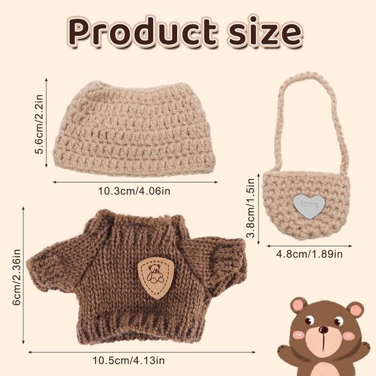 3-delige Kledingset voor 17 cm Poppen - Premium Bruin Khaki Kleding, Hoed en Schoudertas Accessoires — afbeelding 5