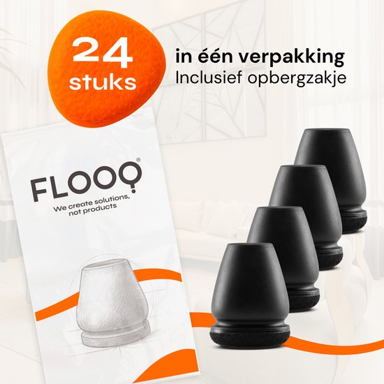 FLOOQ Pro Cache-jambes pour chaises flexibles ronds 14-21 mm - Feutre anti-rayures - Protecteurs de pieds de chaise - Protection de sol - 24 pièces - Zwart