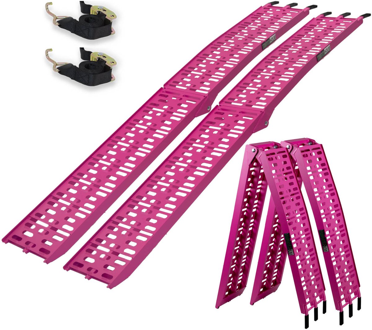 2 x aluminium oprijplaten 228 cm draagvermogen 680 kg roze geperforeerde oprijplaten Motorfiets oprijplaten
