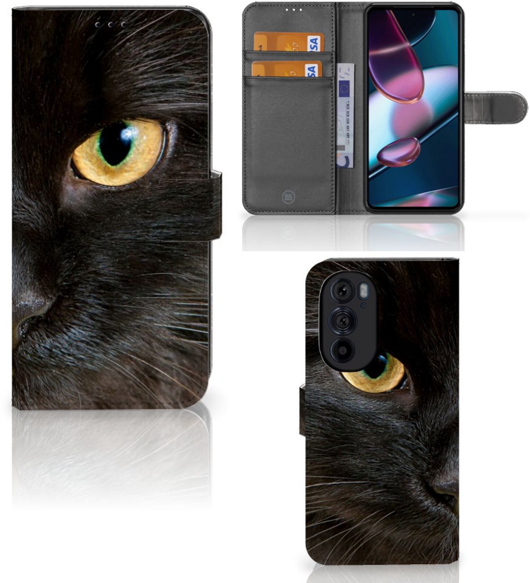 Motorola Edge 30 Pro Telefoonhoesje met Pasjes Zwarte Kat