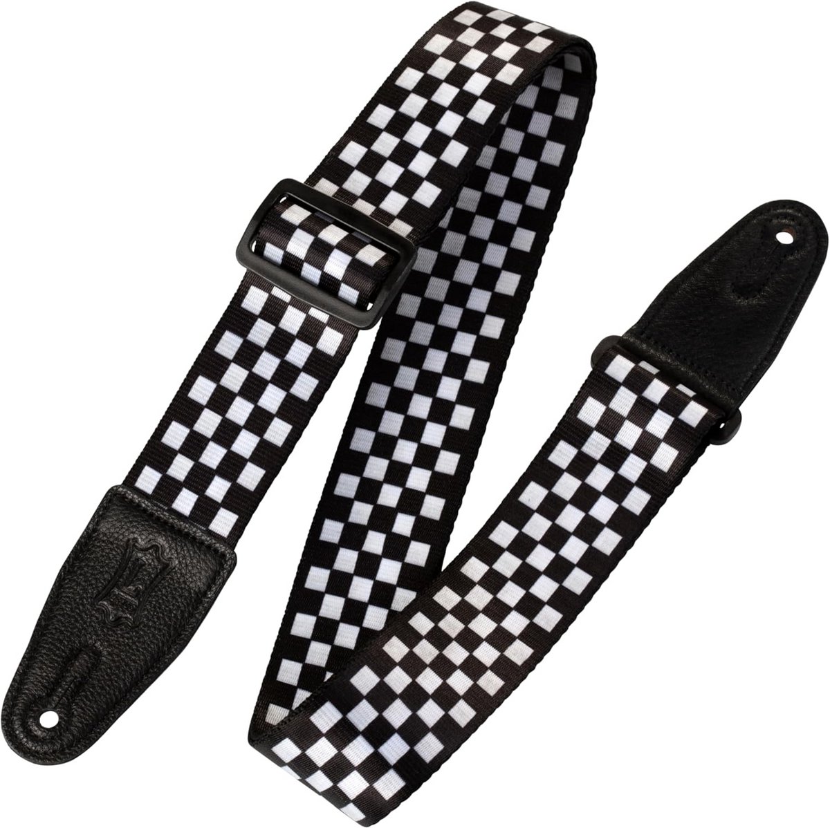 Gitaarriem polyester zwart/wit geruit 5 cm breed