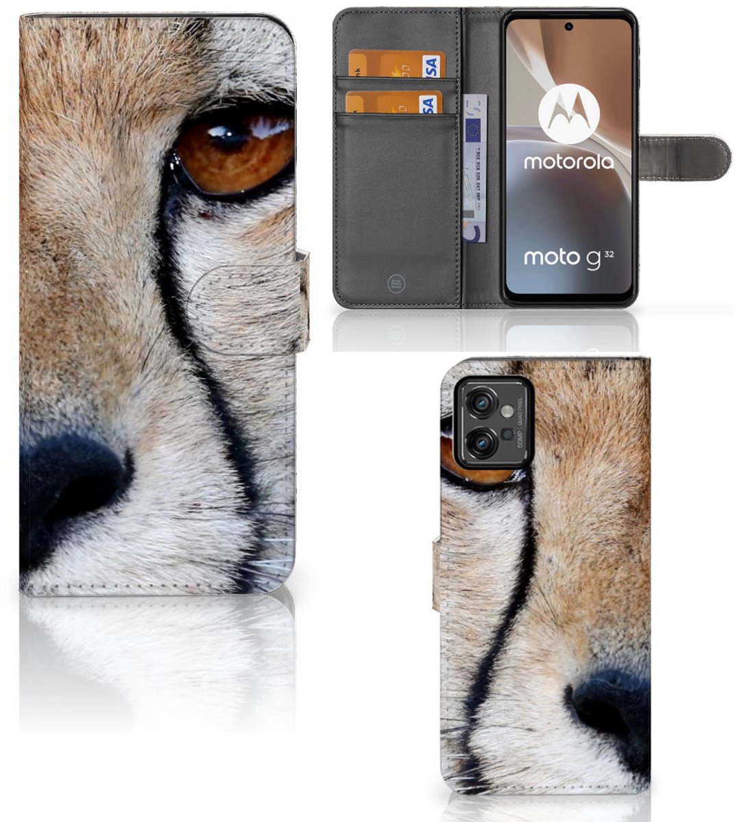 Motorola Moto G32 Telefoonhoesje met Pasjes Cheetah