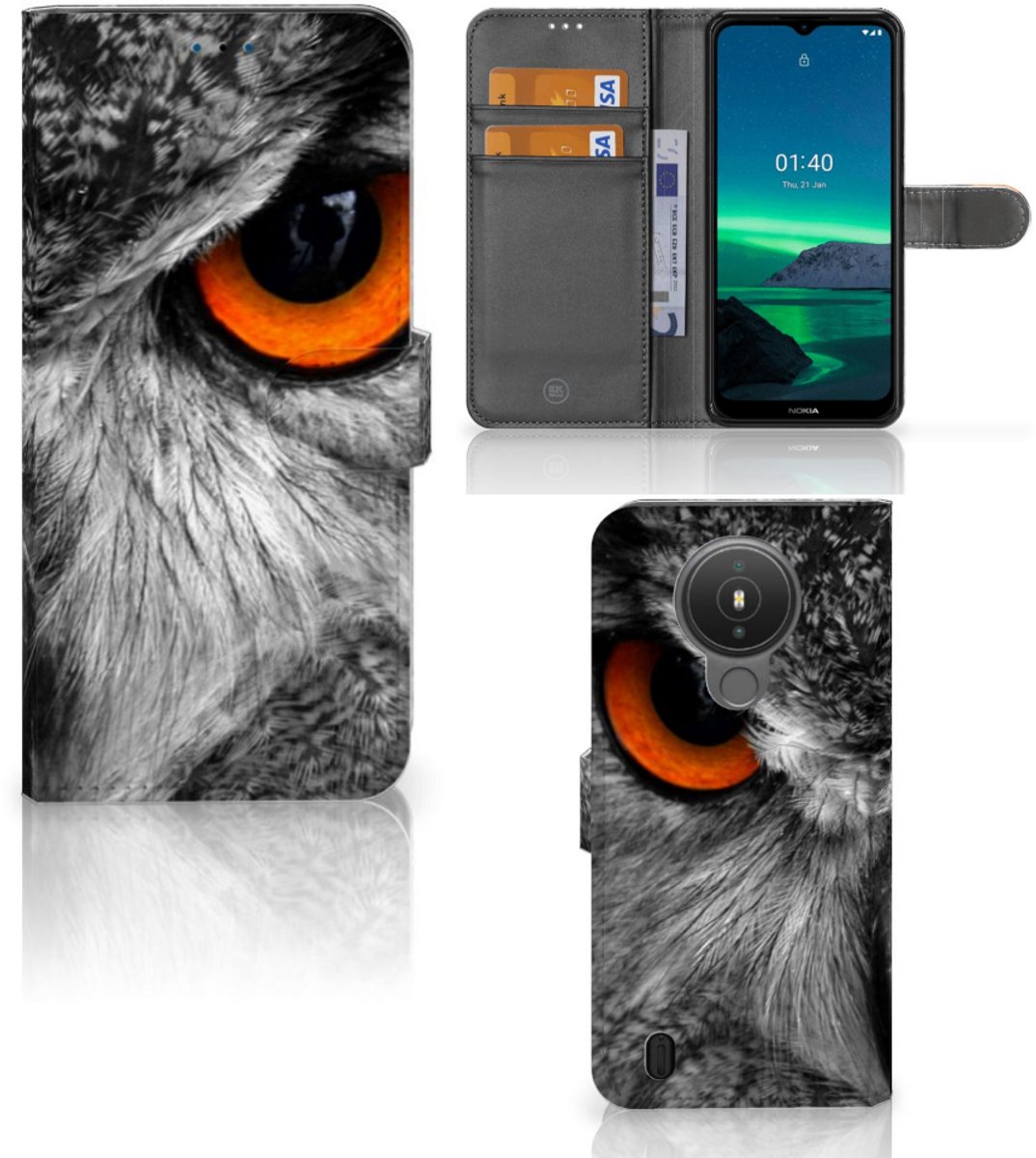 Nokia 1.4 Telefoonhoesje met Pasjes Uil