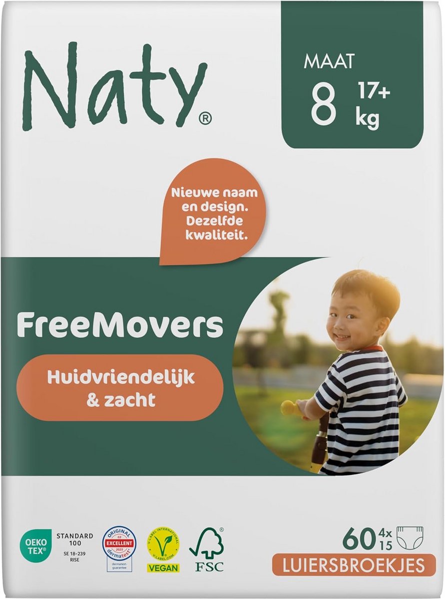 Hypoallergene Wegwerpluiers voor Peuters - Chemievrije en Milieuvriendelijke Luierbroekjes voor Jongens en Meisjes (Maat 8 - 60 Stuks)