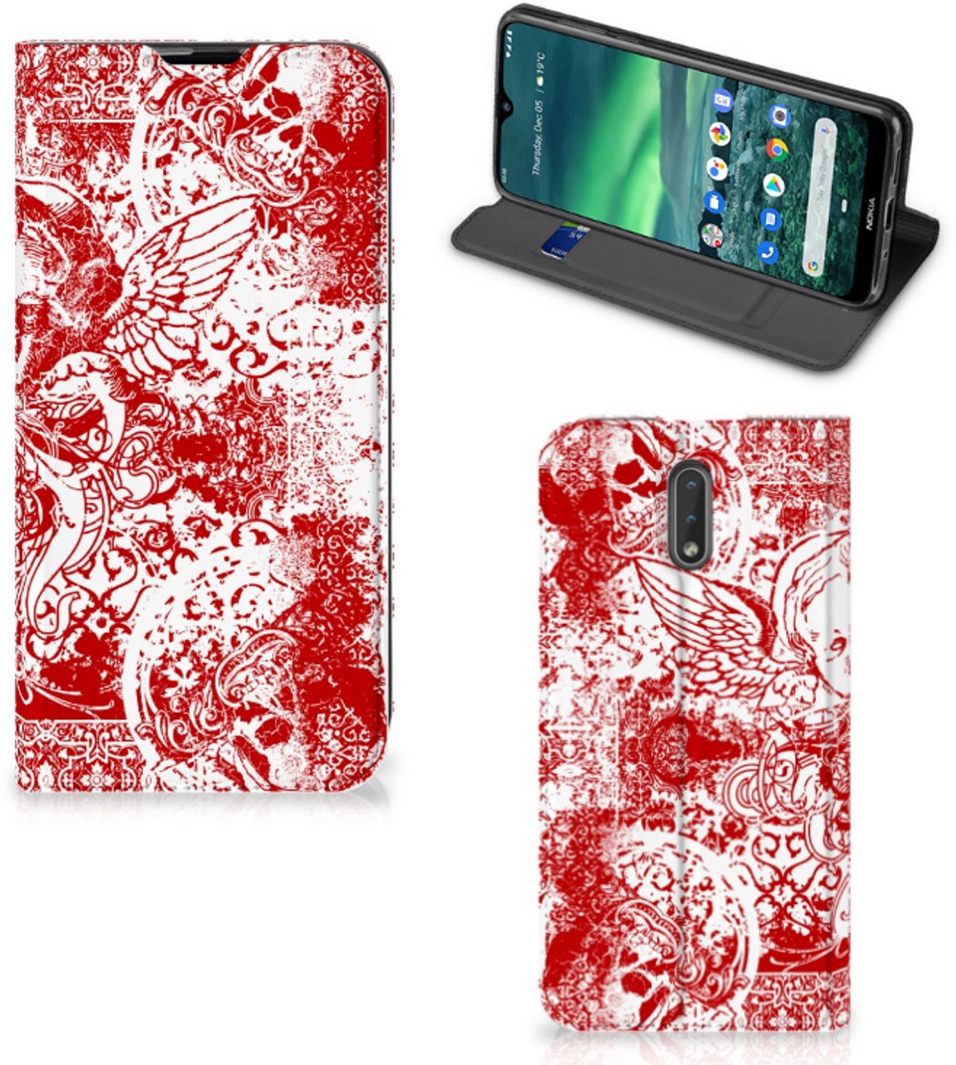 Mobiel BookCase Nokia 2.3 Angel Skull Rood