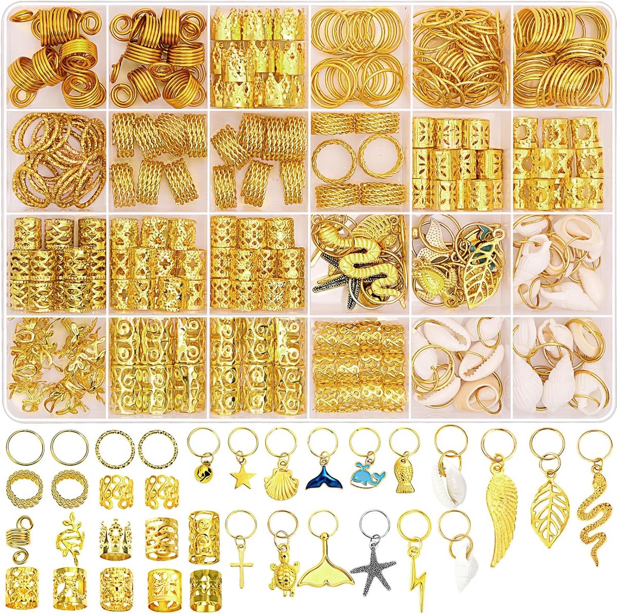 314 stuks haarsieraden voor vrouwen - Dreadlock en vlecht accessoires in aluminium goud