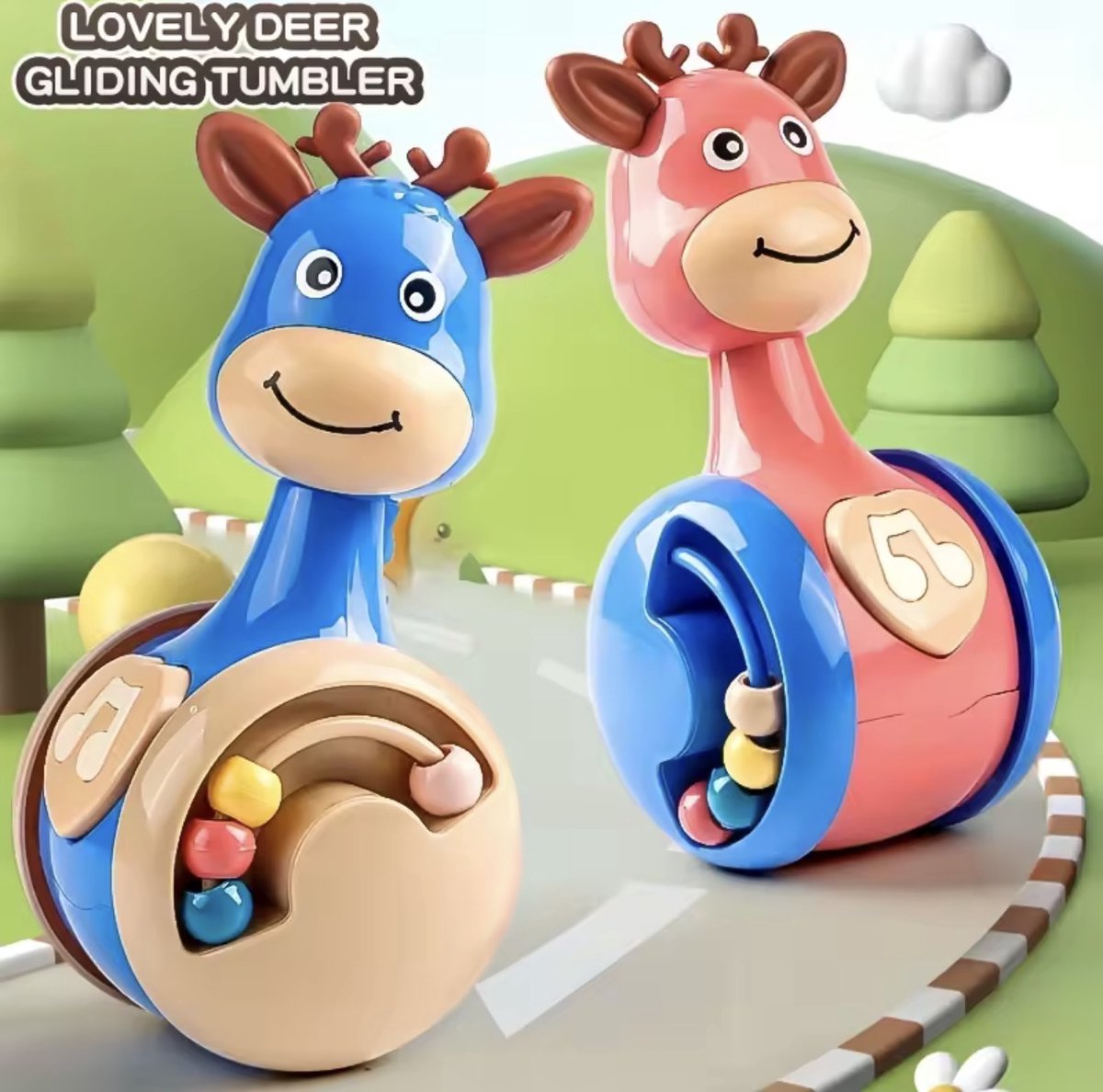 CFY Rollend Baby Speelgoed – Kruip Stimulerend Diertje met Rammel – Tumbler Baby Speelgoed – Educatief Speelgoed voor Baby’s – A3.1