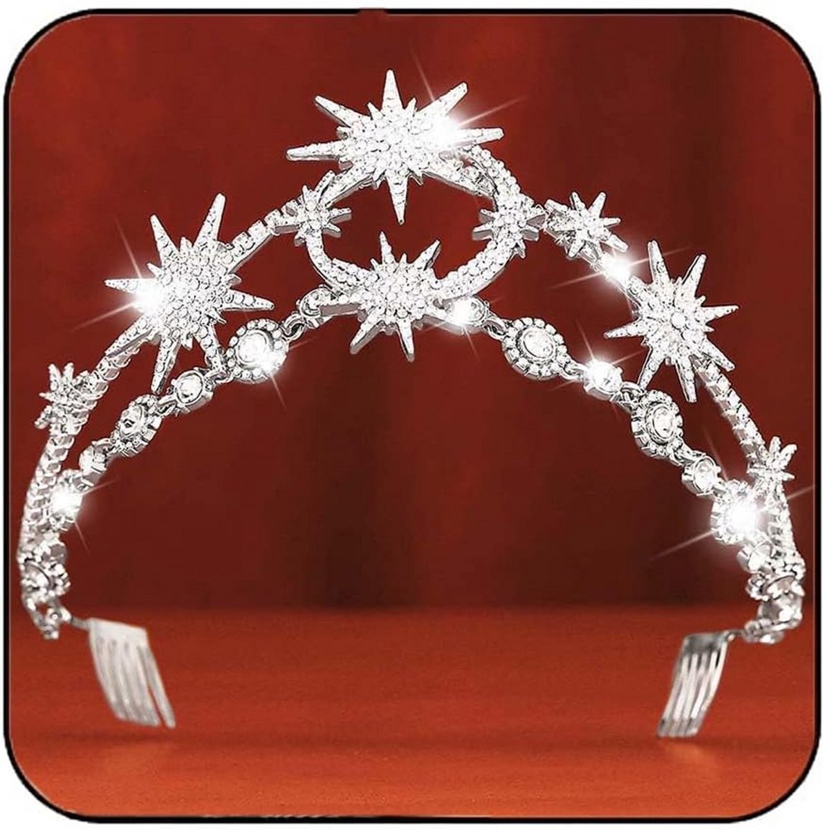 Bruidshoofdband Zilveren Maan & Sterren Kristal Haaraccessoire