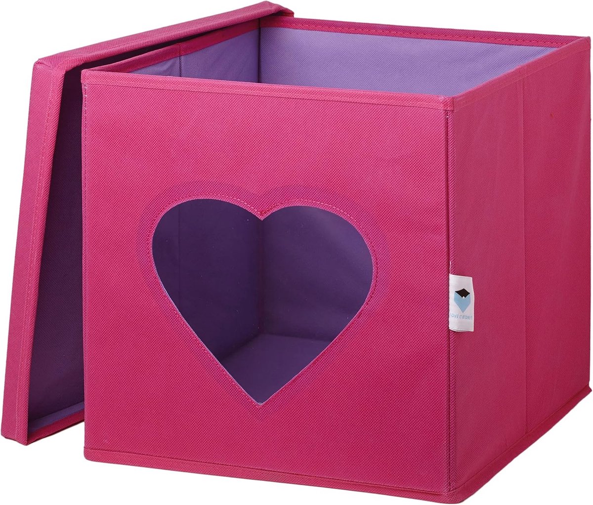 Stevige Stoffen Opbergbox met Deksel voor Speelgoed - Roze Hartjes - 30x30x30cm