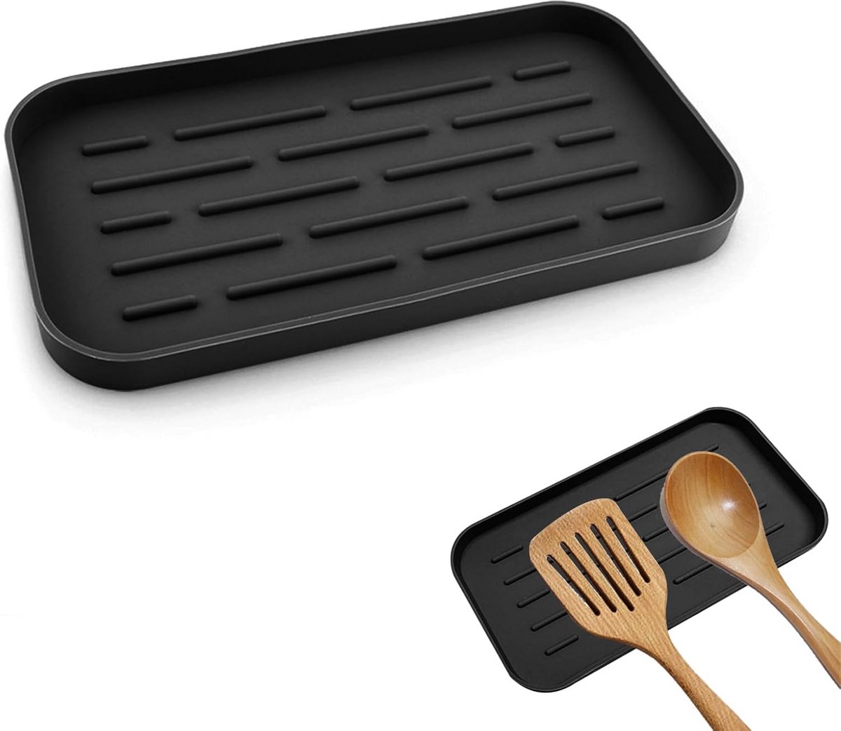 Functionele siliconen lepelhouder voor keuken en eettafel - zwart