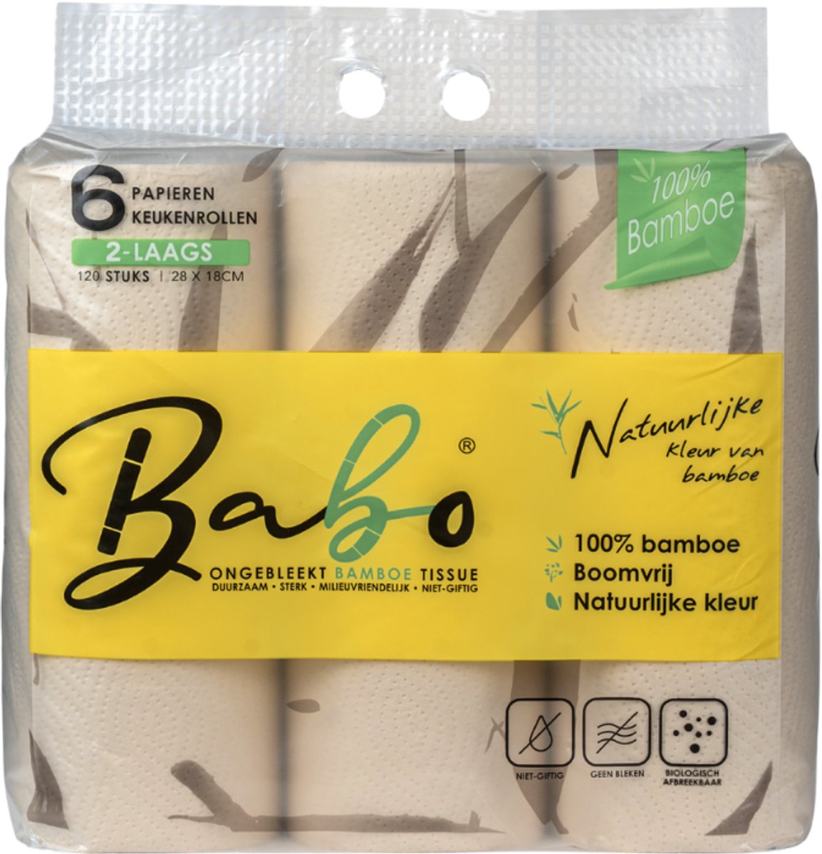 keukenrollen Bamboe XL 2-laags, 120 vellen (6 Rollen =12 standaard Rollen) ( 6 x 120 = 720 vellen )