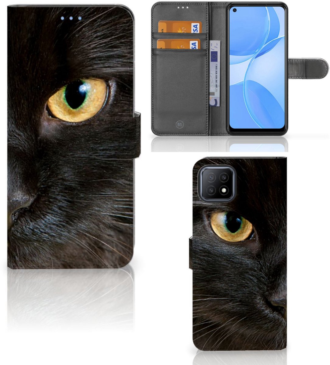 OPPO A73 5G Telefoonhoesje met Pasjes Zwarte Kat
