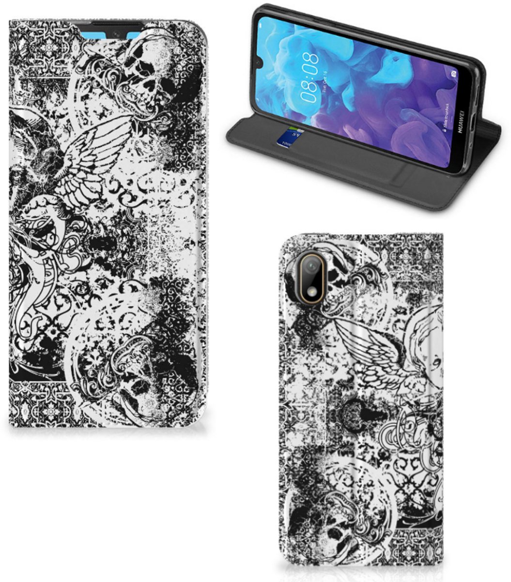 Mobiel BookCase Huawei Y5 (2019) Skulls Angel